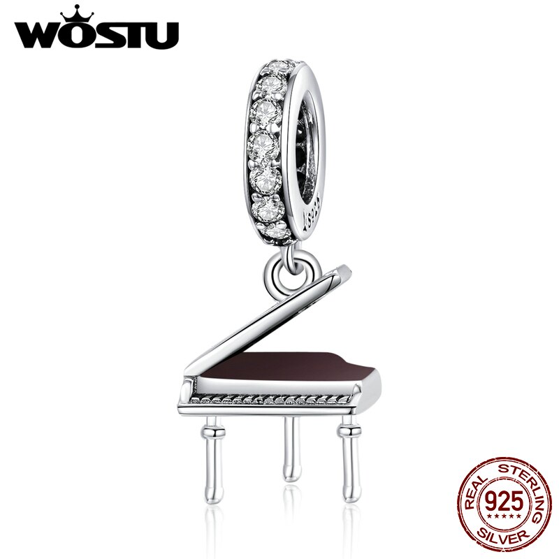 Wostu nowe amulety 925 srebro proste fortepian wisiorek instrument muzyczny koraliki dopasowanie bransoletka naszyjniki DIY biżuteria FIC1733