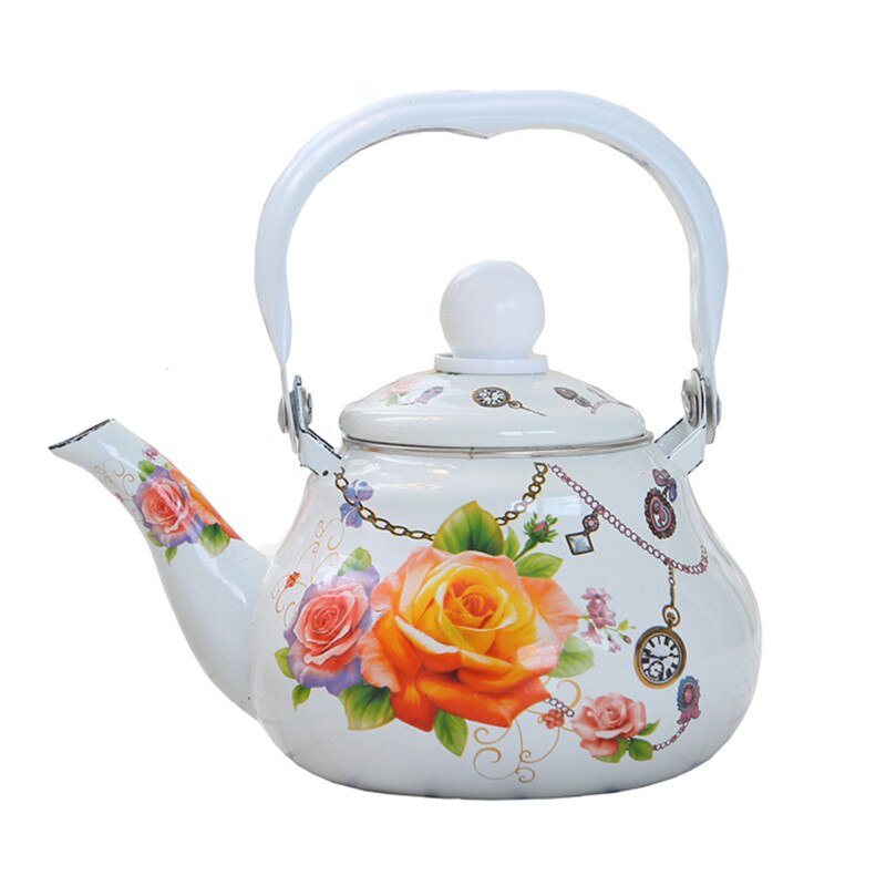 Tetera esmaltada para el hogar, de 0,8 L, de poca capacidad, para niños, con mango para leche y café, olla de inducción portátil con agua hirviendo: White