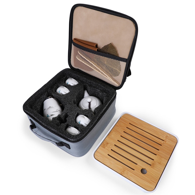 Juego de té portátil de viaje de estilo chino, 1 tetera/4 tazas, tetera de cerámica, tetera de , tetera de kungfú Teaware