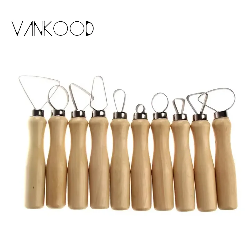 10 Pcs Wood Pottery Clay Sculpture Loop Tool with Stainless Steel Flat Wire Tools Perfect