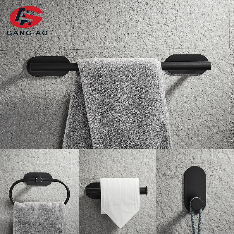 Bathroom Hardware Set Black Robe Hook Towel Rail Bar Rack Bar Shelf Tissue Paper Holder Toothbrush Holder Bathroom Accessories
