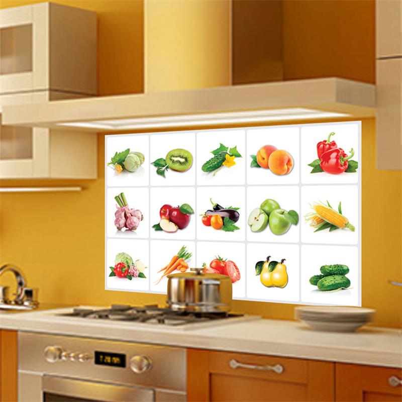 3D DIY Vinyl Oil-proof Kitchen Wall Stickers Vegetable Fruit Poster Tile Mural Home Decoration Removable Wall Decals