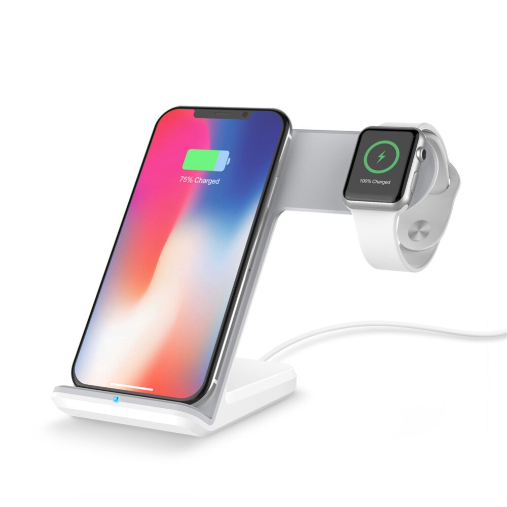 2in1 Draadloze Dock Voor Apple Horloge Charger Station Qi Snelle Magnetic Charging Stand Voor Iphone 12 11 10 9 Iwatch serie 6 5 4 3 Se: Silver