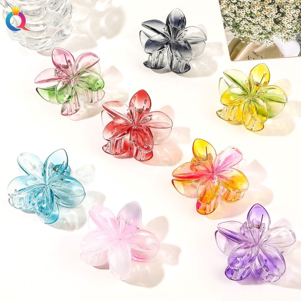 Pinza para el pelo de flor grande transparente, Color degradado, pinzas en forma de flor Simple, accesorios para el cabello, horquilla para cola de caballo