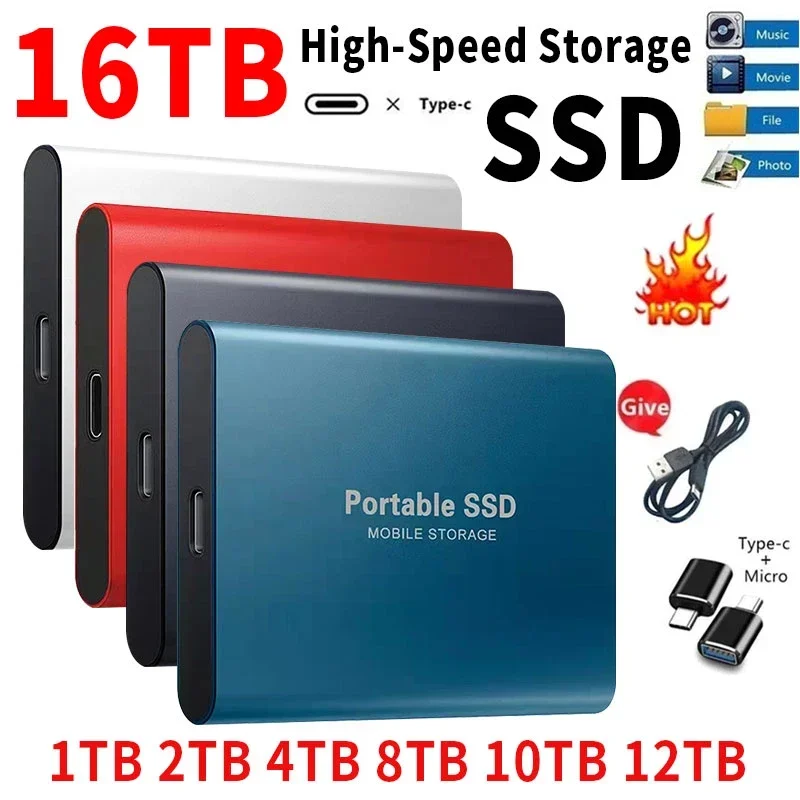 Tragbare SSD 1 TB/2 TB externe Solid-State-Laufwerk USB 3.0/Typ-C-Festplatte Hochgeschwindigkeits-Speichergerät für Laptops/Desktop/Mac/Telefon