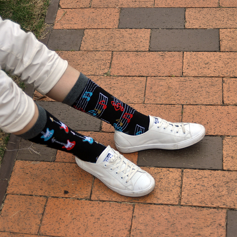 Casual Bijpassende Sokken Vrouwen Unisex Verschillende Combinaties Gitaar-Opmerkingen Hamburger-Fries Grappige Katoenen Lange Kerst Sokken