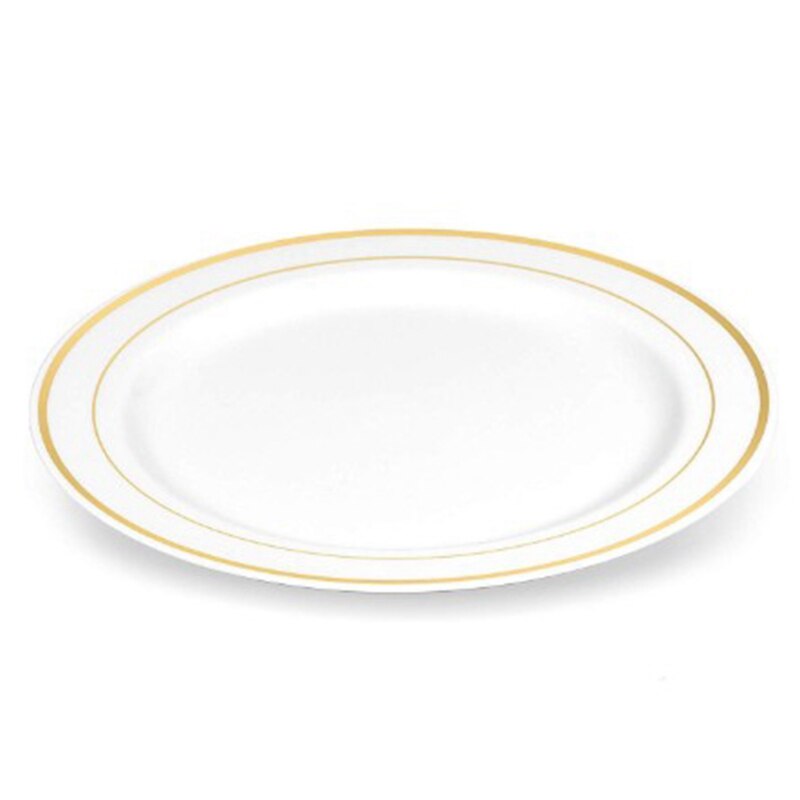 Gold Disposable Plates-Dessert/Appetizer Plates with Gold Rim Real China Look for Weddings, Parties,Catering,Birthday Parties