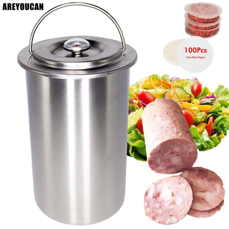 304 rostfritt skinkpressmaskin maskin hamburgare för kött fjäderfä kokta verktyg med 100 st patty termometer