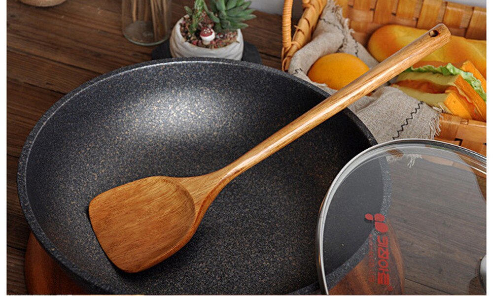 Lange Steel Houten Koken Rijst Spatel Scoop Keuken... – Vicedeal