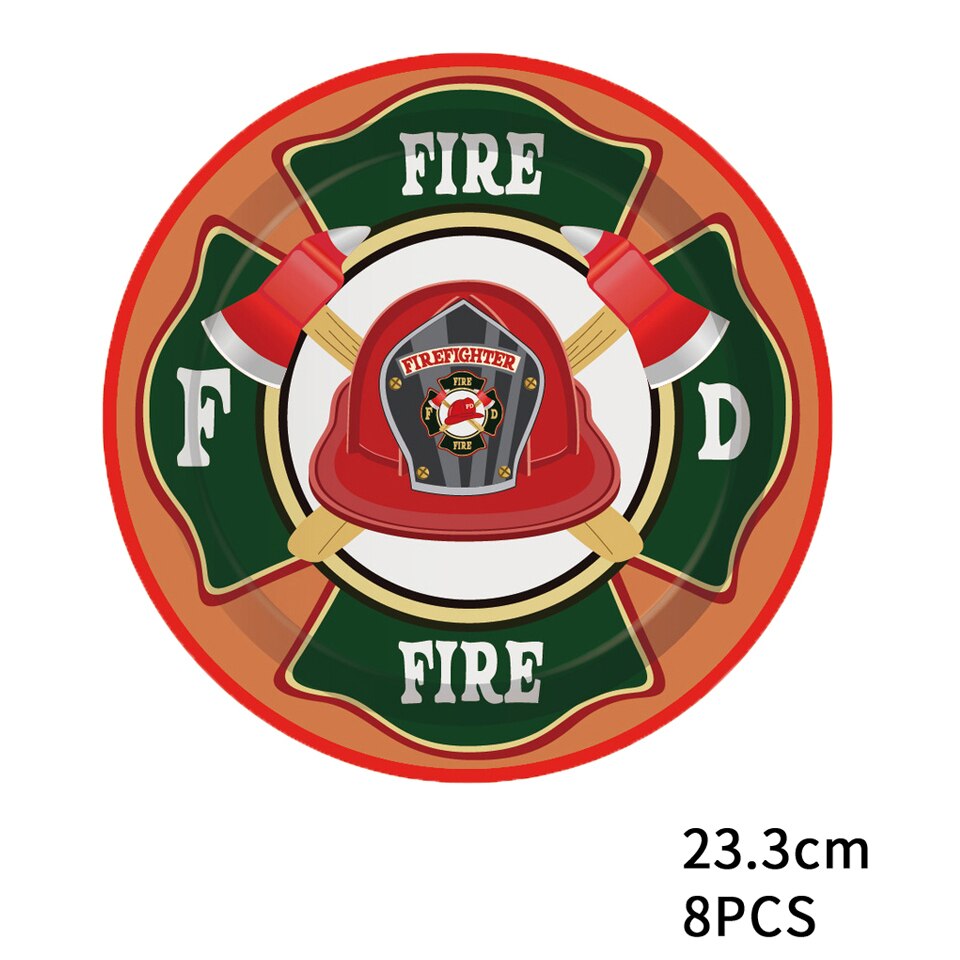 1 Set Firefighter Theme Decoration DIY Spiral Ornaments Fire truck Balloons Disposible Tableware Kids Birthday Party Supplies: 7inch plate