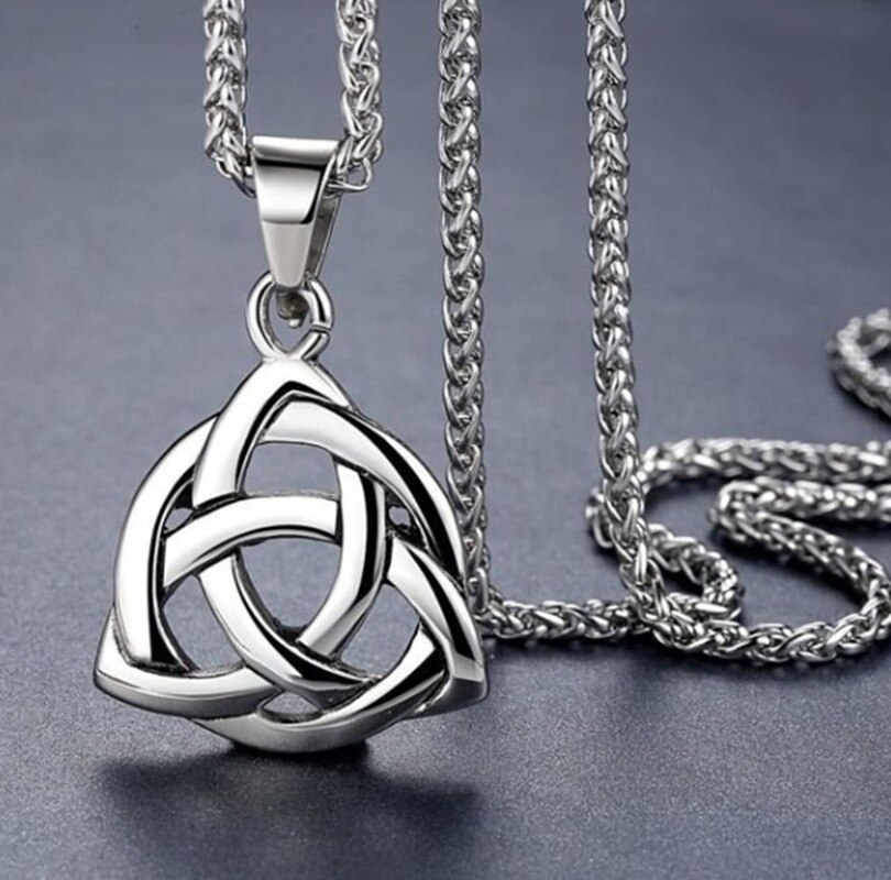 Retro Nordic Style Metal Celtic Knot Pendant Chain Necklace Men Classic Punk Amulet Jewelry: 3816-Silver