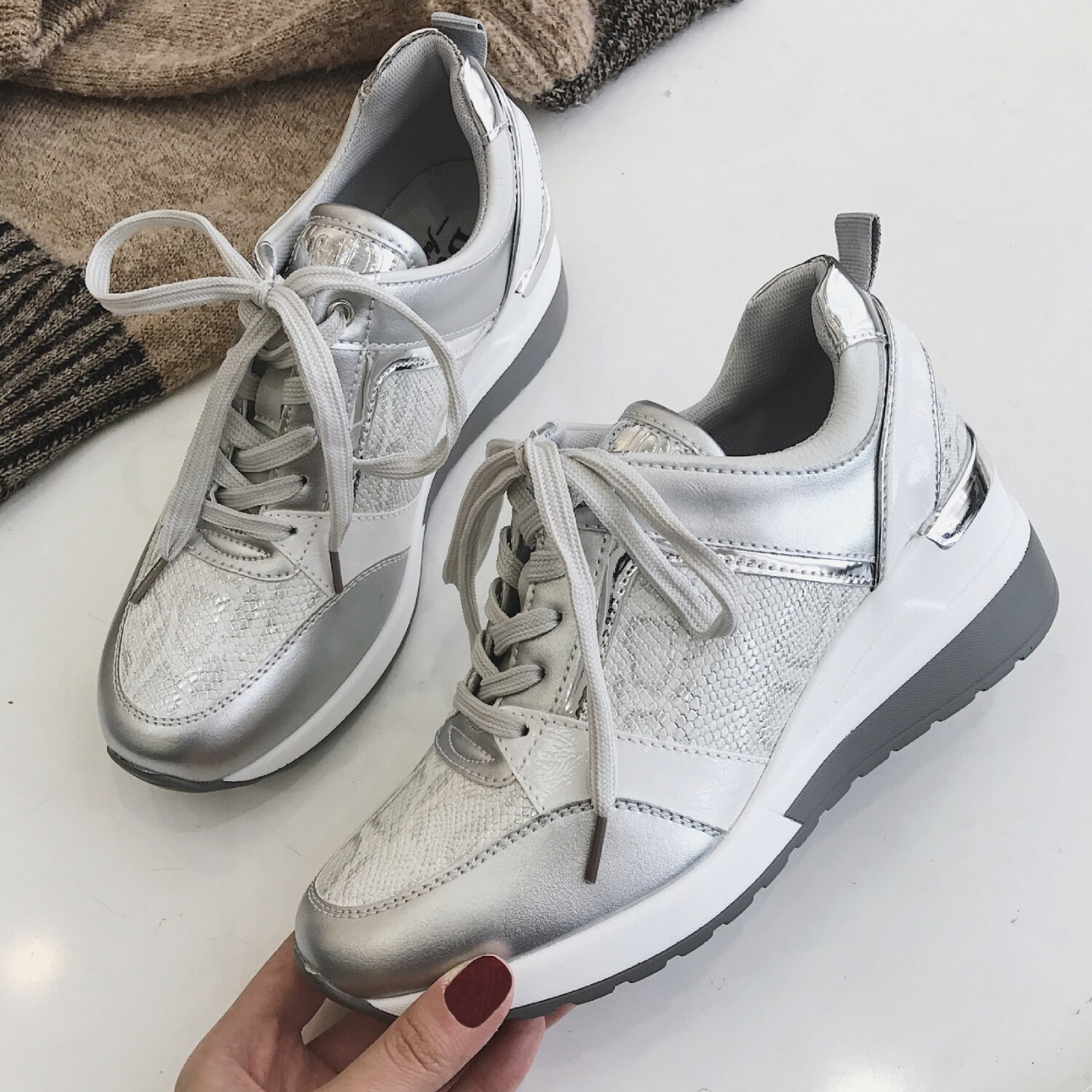 Kvinder leopard sneakers vinter efterår platform kiler dame sko slange mønster afslappet stil