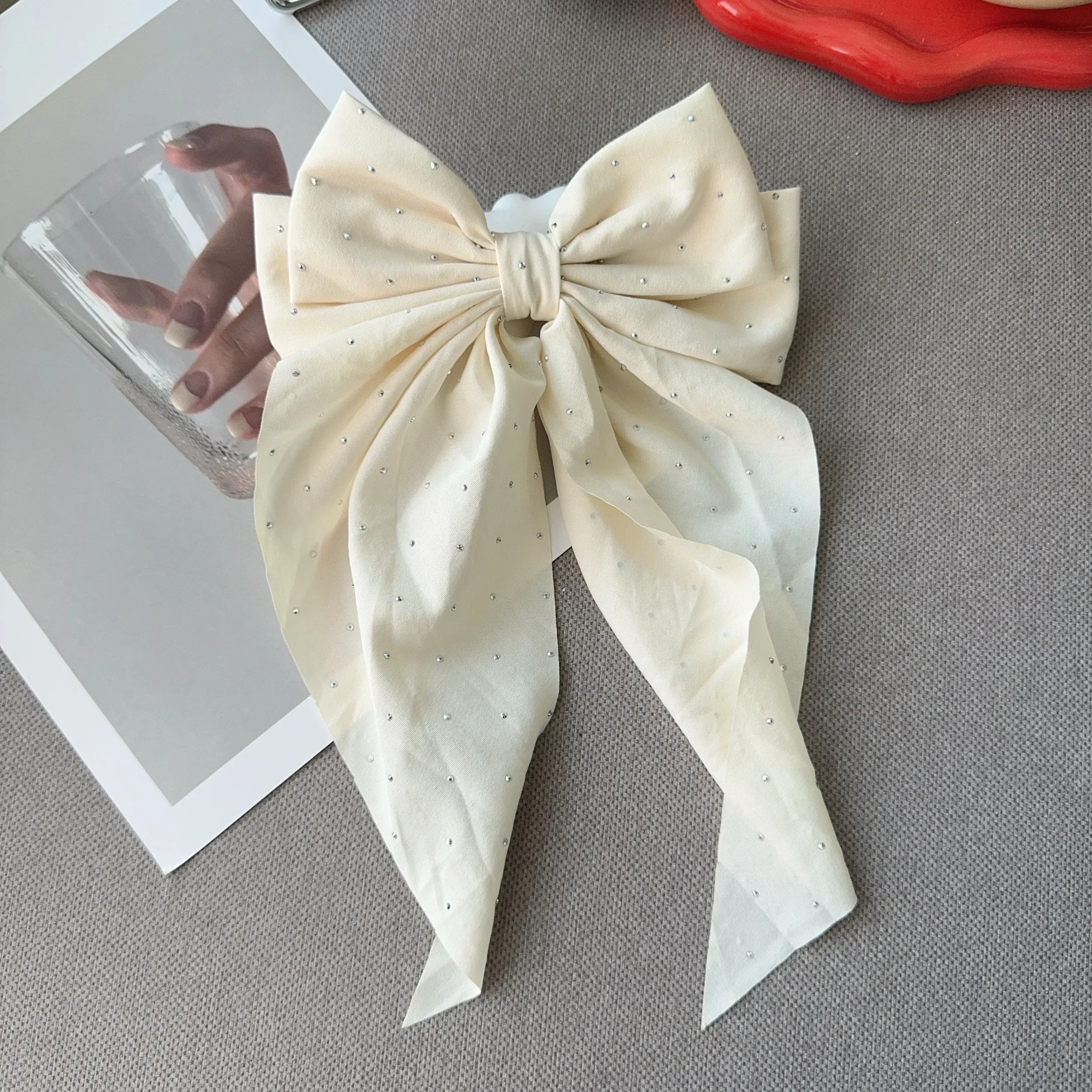 6 estilos de pinzas largas de satén con lazo grande para niñas, pinzas para el pelo para la cabeza trasera, color rojo Internet con el mismo temperamento, accesorios elegantes para el cabello