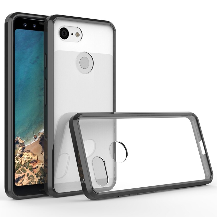 Funda híbrida a prueba de golpes para cojín de aire, cristal acrílico transparente, tapa posterior dura para Google Pixel 3 / Google Pixel 3XL: Negro / For Pixel 3 XL