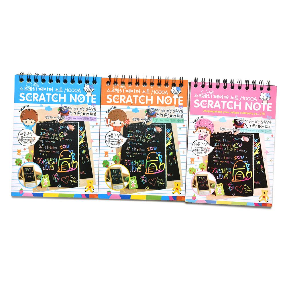 1 PC rasguño Nota de cartón negro DIY de dibujar notas de bosquejo de juguete para niños suministros escolares de cuaderno de papelería