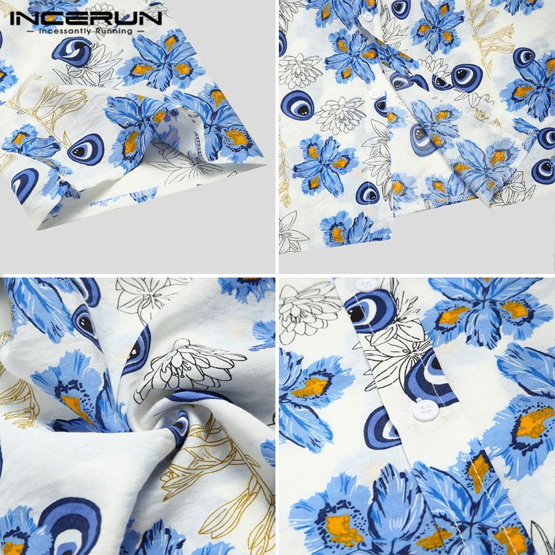 Incerun heren hawaii overhemd bloemenprint casual korte mouwen revers chique zomer strand shirts streetwear camisa s -5xl