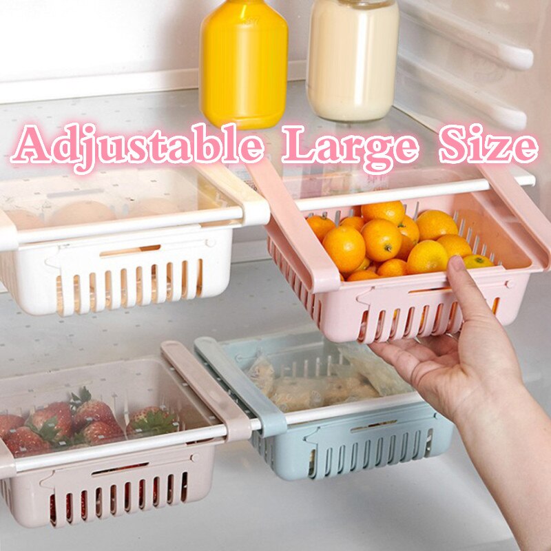 Space Saving Adjustable Kitchen Organizer Refrigerator Storage Rack Fridge Freezer Shelf Holder Pull-out Drawer Organizador