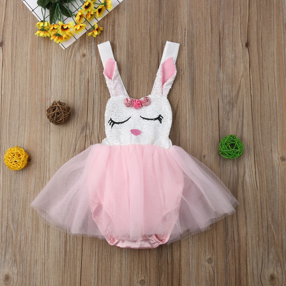 Leuke Bunny Patroon Mouwloze Mesh Bodysuit Jurk Voor Baby Meisje