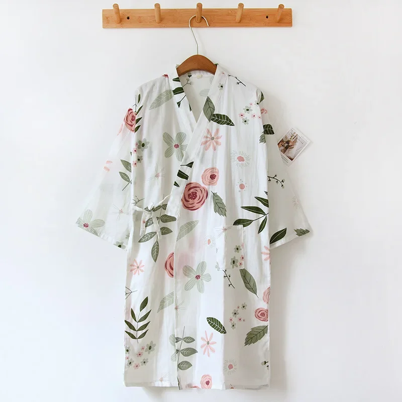 Albornoz tipo kimono de algodón para mujer, ropa de casa holgada, pijamas, batas para mujer, cárdigan estampado multicolor, ropa para dormir, bata para mujer