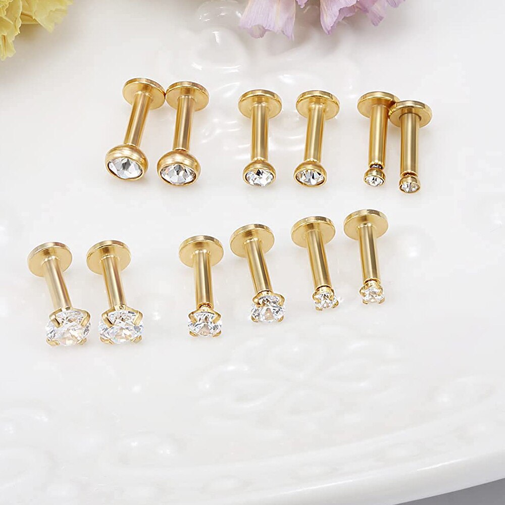 14G inossidabile acciaio Labret monroe labbro anelli chiodo cartilagine Tragus elica orecchini borchie medusa piercing gioielleria cubo Zirconia