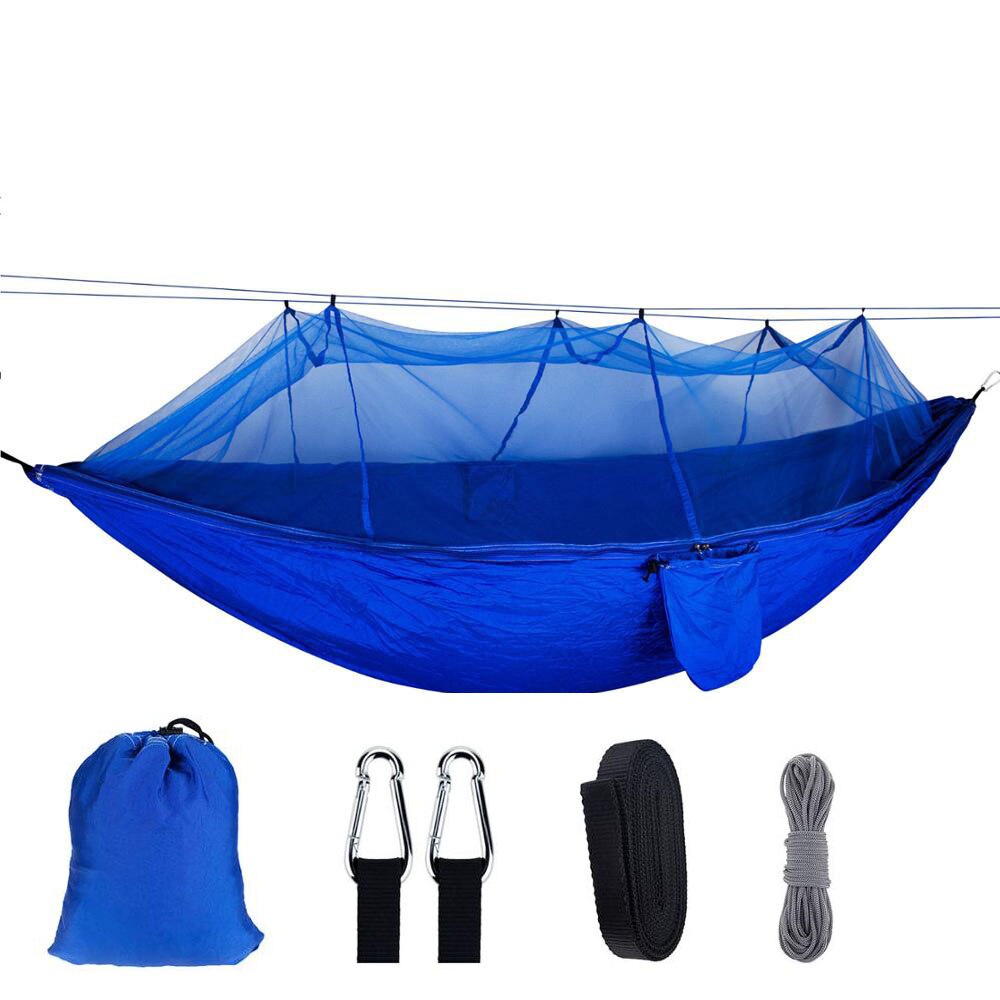 Mosquito Resistant Portable Hanging Tent Outdoor Camping Garden Hammock 1-2 Person Insect Net Strength Sleep Swing: Dark blue