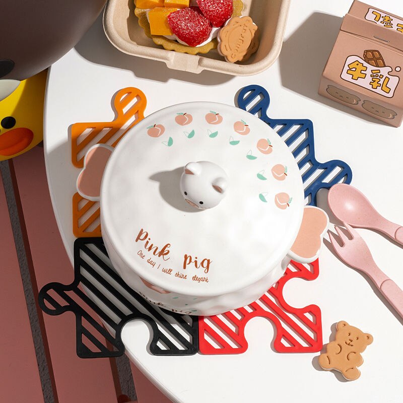 Puzzel Creatieve Siliconen Coaster,4-Kleur Diy Splic Antislip Hittebestendig -Schoon Leuke Placemat, home Kitchen Bar Tafel Matten.