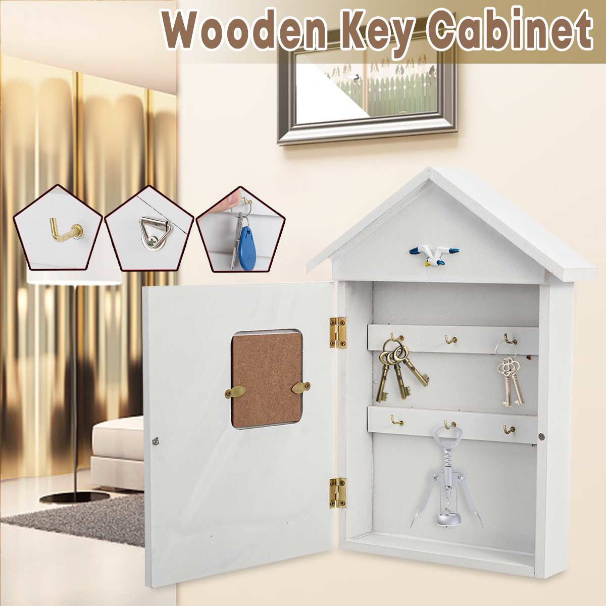 Wooden Mediterranean Style House Shape Key Box Hou... – Grandado