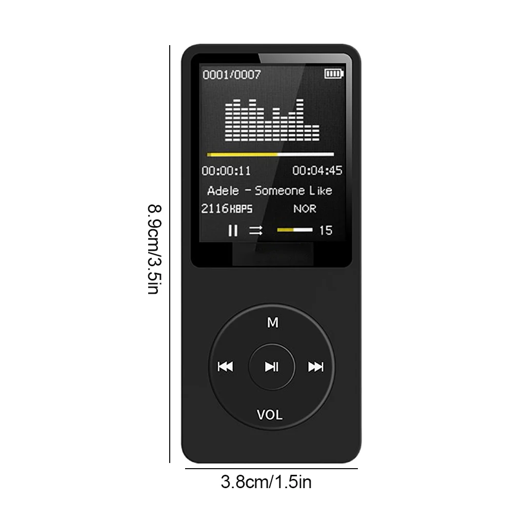 Mp3 Mp4 Player 64 GB Memory Card Portable Digital Screen Music FM Radio Voice Record Built-in HD Speaker With Photo Viewe: black