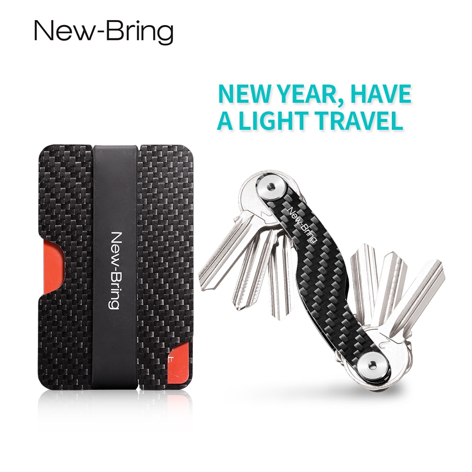 Newbring minimalistisk kulfiber dragt taskesæt: kortholder+nøgleholder slim let rfid pung holdbar nøgleorganisator