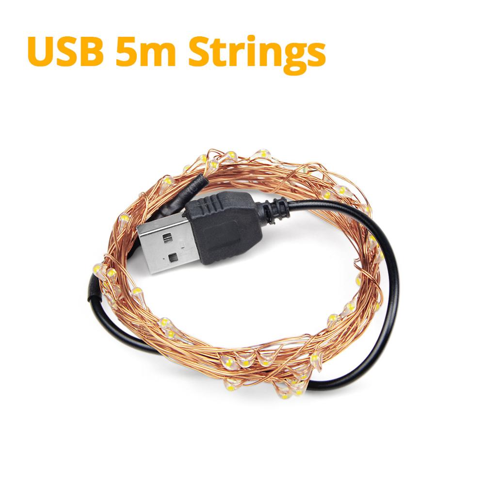 5/10/20m jul led ljus dekoration utomhus solenergi sträng ljus usb krans fairy lights bröllopsfest belysning: 5m usb led strängar / Flerfärgad