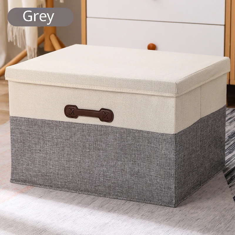 Cotton Linen Folding Storage Box with Lid Closet Drawer Clothes Books Toys Sundries Quilts Organizer Laundry Basket for Wardrobe: M / Clear