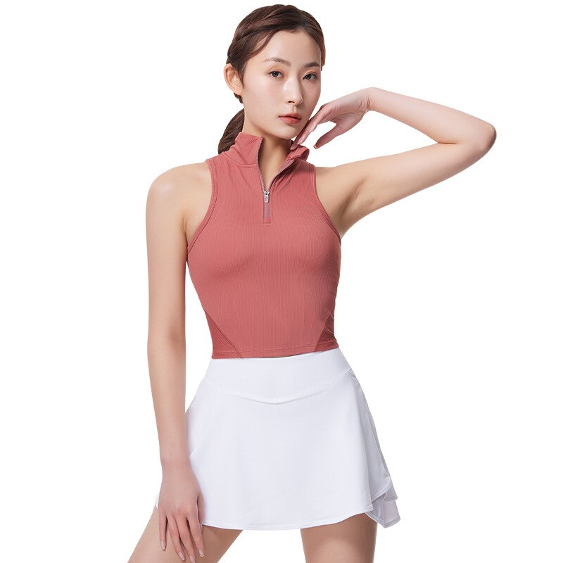 Antibom half zipper small high collar slim sleeveless yoga shirt women's atmungsaktiv quick-drying sports fitness crop #39
