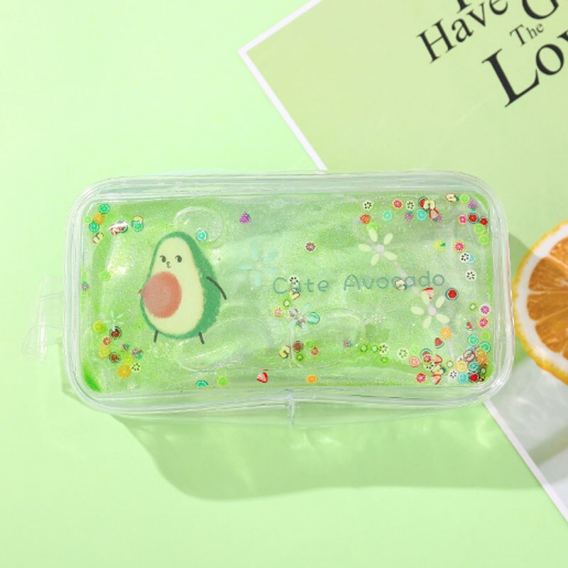 Kawaii owoce brzoskwinia awokado piórnik przezroczysty długopis torba o dużej pojemności piórnik dla dziewczyny szkolne śliczne biurowe: awokado B
