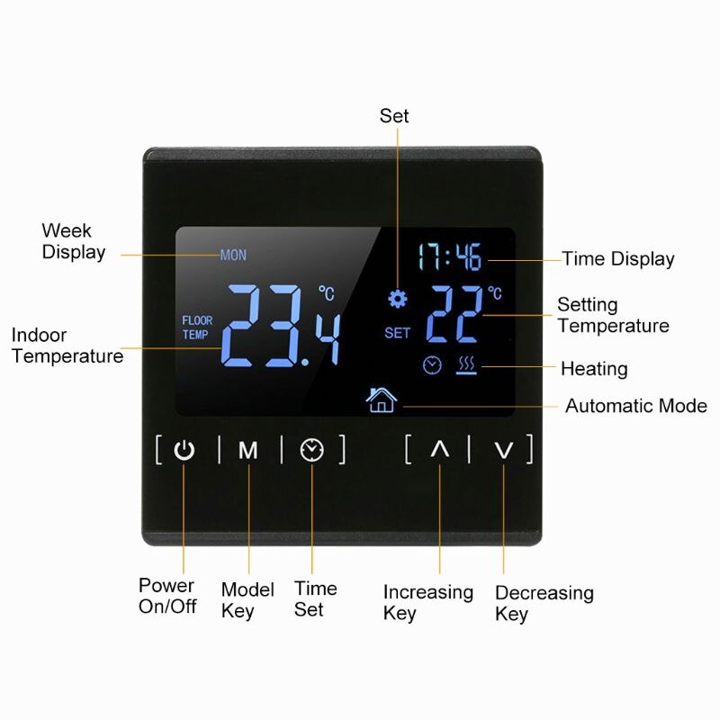 LCD Touch Screen Thermostat Electric Floor Heating System Water Heating Thermoregulator AC85-240V Temperature Controller
