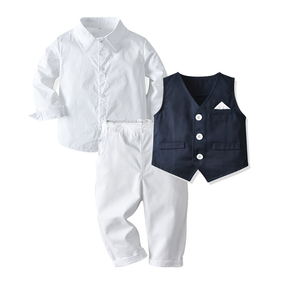 Mode Childrens Suits Baby Pak 3 Stks/set Kids Baby Jongens Pak Solid Shirt + Vest + Broek set Voor Jongens 1-6 Leeftijd