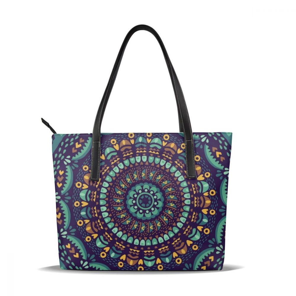 Mandala Handtas Mandala Top-Handvat Tassen Tiener Vrouwen Lederen Draagtas Print University Vrouwen Handtassen: Ethnic Mandala