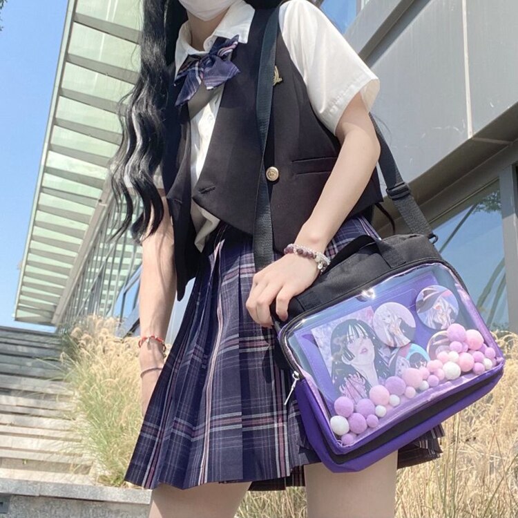 Alta qualidade feminina sólida transparente ita saco de ombro para a menina bonito estudante escola saco grande capacidade macio náilon ita bolsa