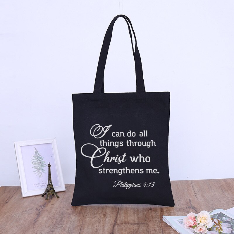 Posso fare tutto attraverso cristo che mi rinforza borsa da donna in tela con stampa cristiana borsa Shopping borse riutilizzabili: G1009-TBBK-M