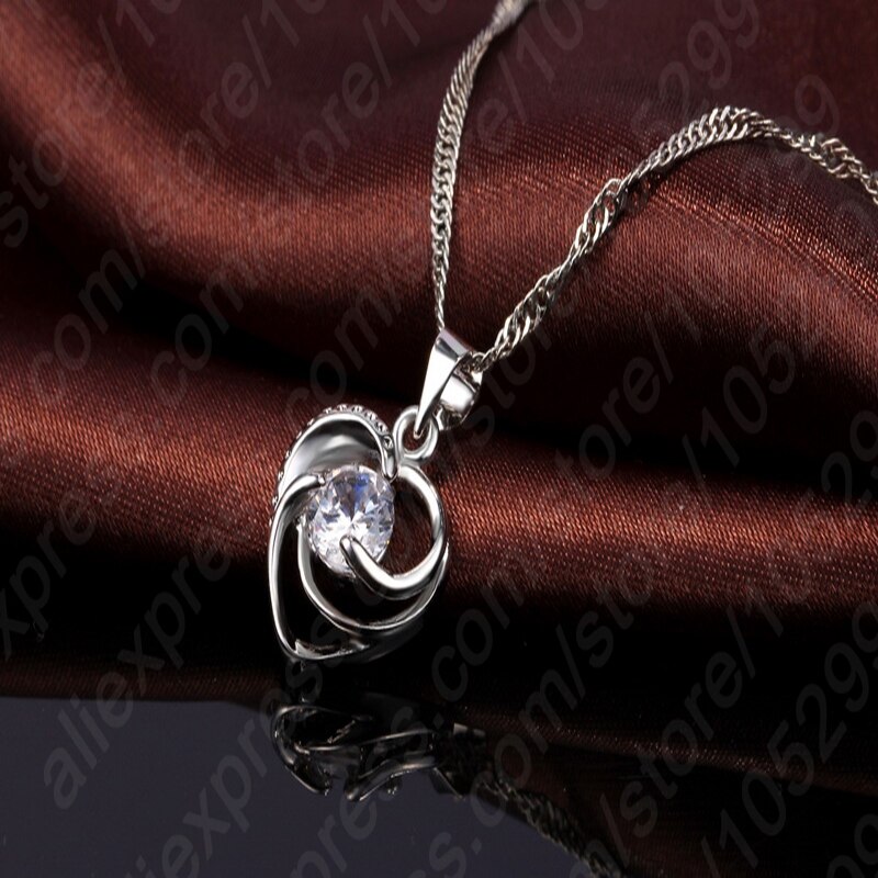 925 Sterling Silver Wedding Jewelry Set Necklace Earrings For Women Crystal Heart LOVE Anniversary