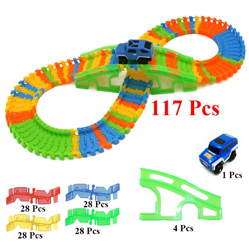 Diy Monteren Universal Racing Set Spoor Auto Flexibele Educatief Rail Auto Puzzel Speelgoed Voor Kinderen: 117Pcs Set