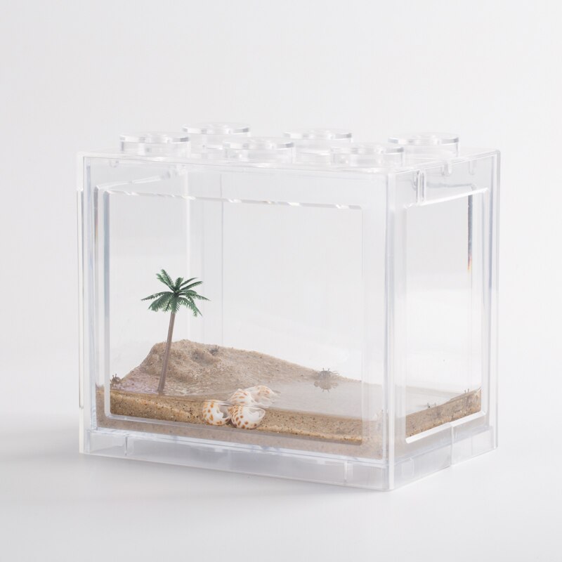 MINI Aquariums Acrylic Plastic Fish Tank Ecosystem Cylinder Mini Peas Crab Desktop Cute Landscaping Cylinder Children's: 003