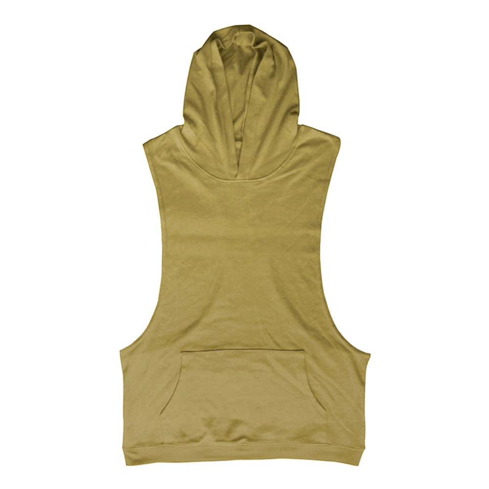 Men Fitness Hooded Tank Tops Sleeveless Casual Tops Hoodies with Pockets FH99: XL / yellow