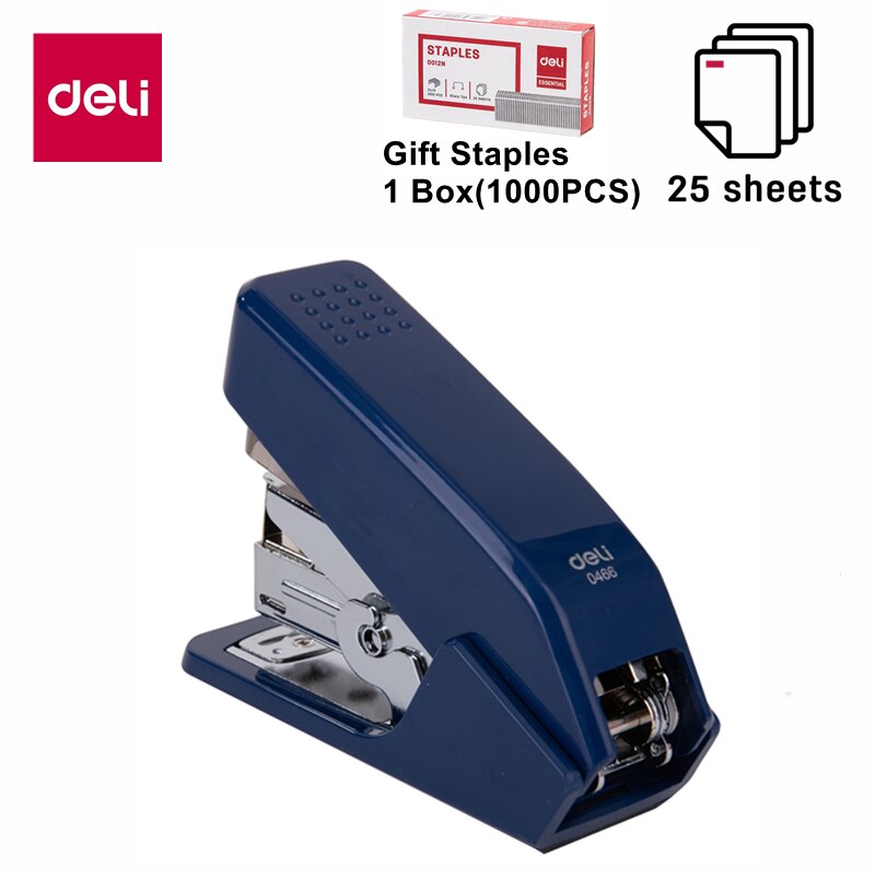 Deli uanstrengt stiftemaskin 24/6 26/6 25 ark kapasitet halv full stripe strømsparende stiftemaskiner skrivesaker kontorrekvisita: Kvart stripe blå