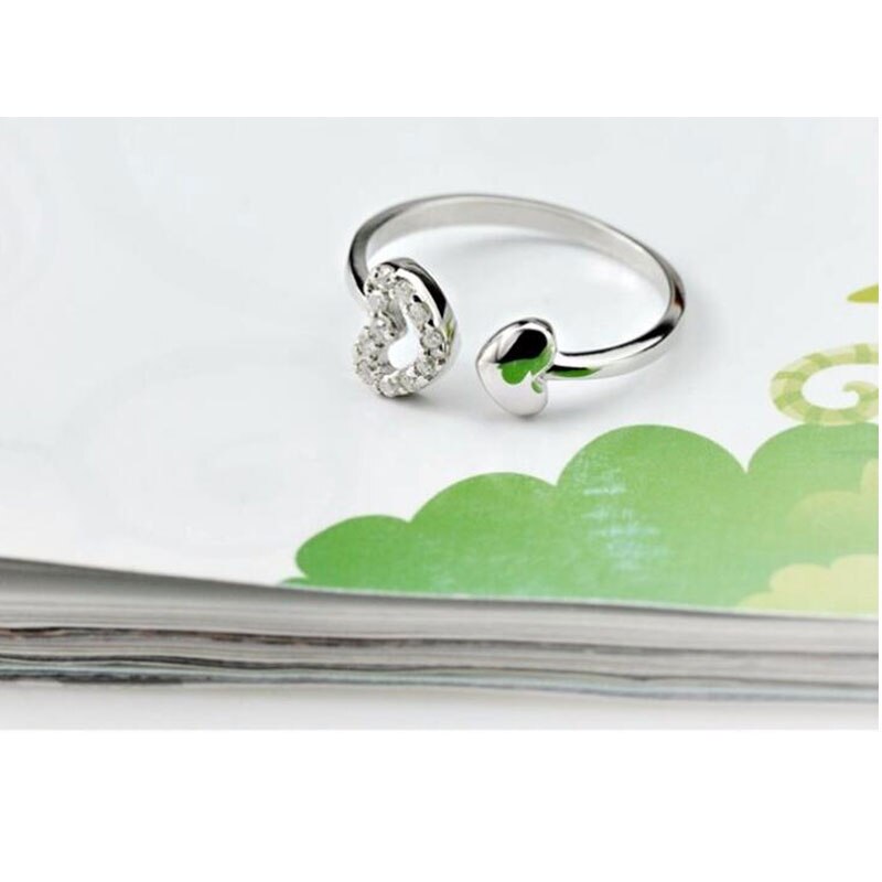 Anenjery Classical Silver Color Double Heart Crystal Rings For Women Wedding Jewelry anel S-R75