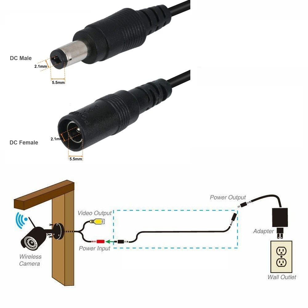 Dc 12V Cctv Camera Verlengkabel 3/5/10/15/20/30 Meter 5.5Mm X 2.1Mm Verlengsnoer Kabels Voor Wifi/Ahd/Ip Security Cams