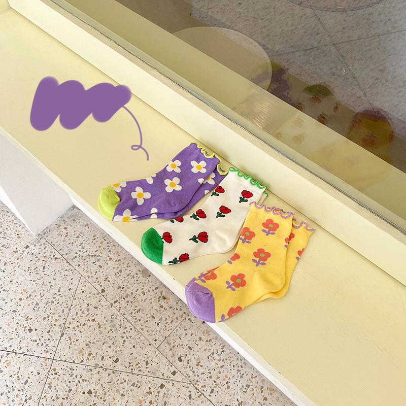 3 Paren/partij Meisjes Sokken Lente Bloem Fruit Animal Print Katoenen Baby Peuters Sokken Trendy Elastische Kinderen Zachte Prinses Sokken