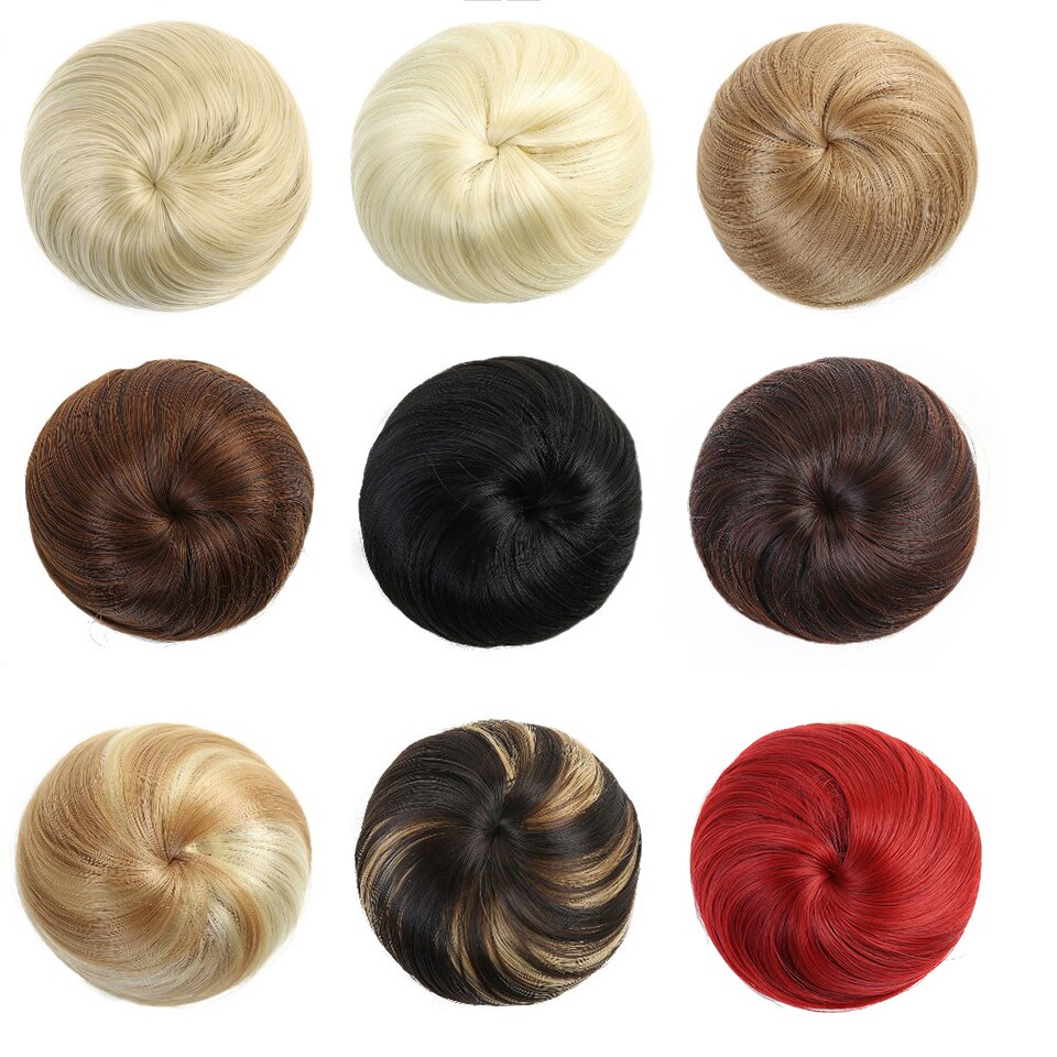 HUAYA Synthetic Straight Bun Hair Chignon Donut Roller Elastic Drawstring Hair Extensions Bun Heat Resistant Fiber Hairpieces