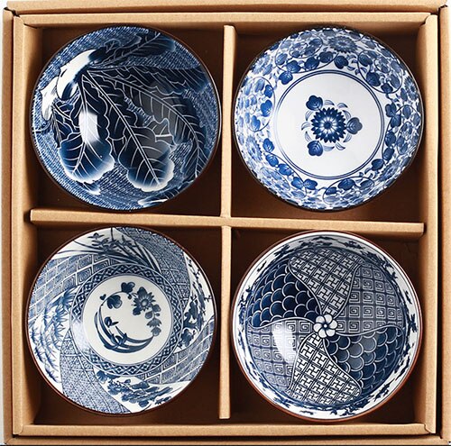 4pcs Ceramic chinese Style Plate Dish Shell Trumpet Shell Bowl Blue White Porcelain Dinnerware bowls ceramic bowl set: Default Title