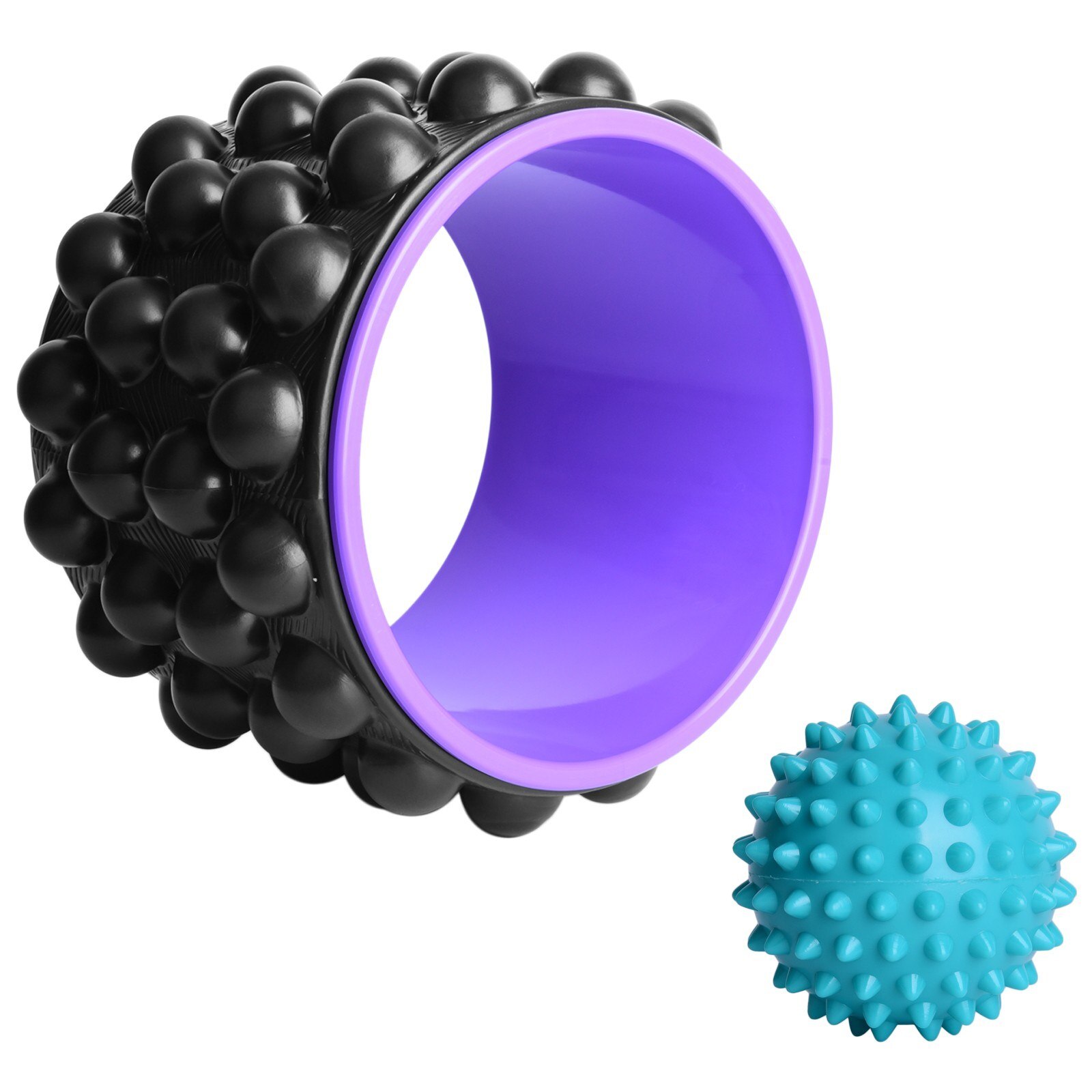 2-in-1 Yoga Wheel Set with Spiky Ball for Deep Tissue Massage & Fasciitis Relief: Black