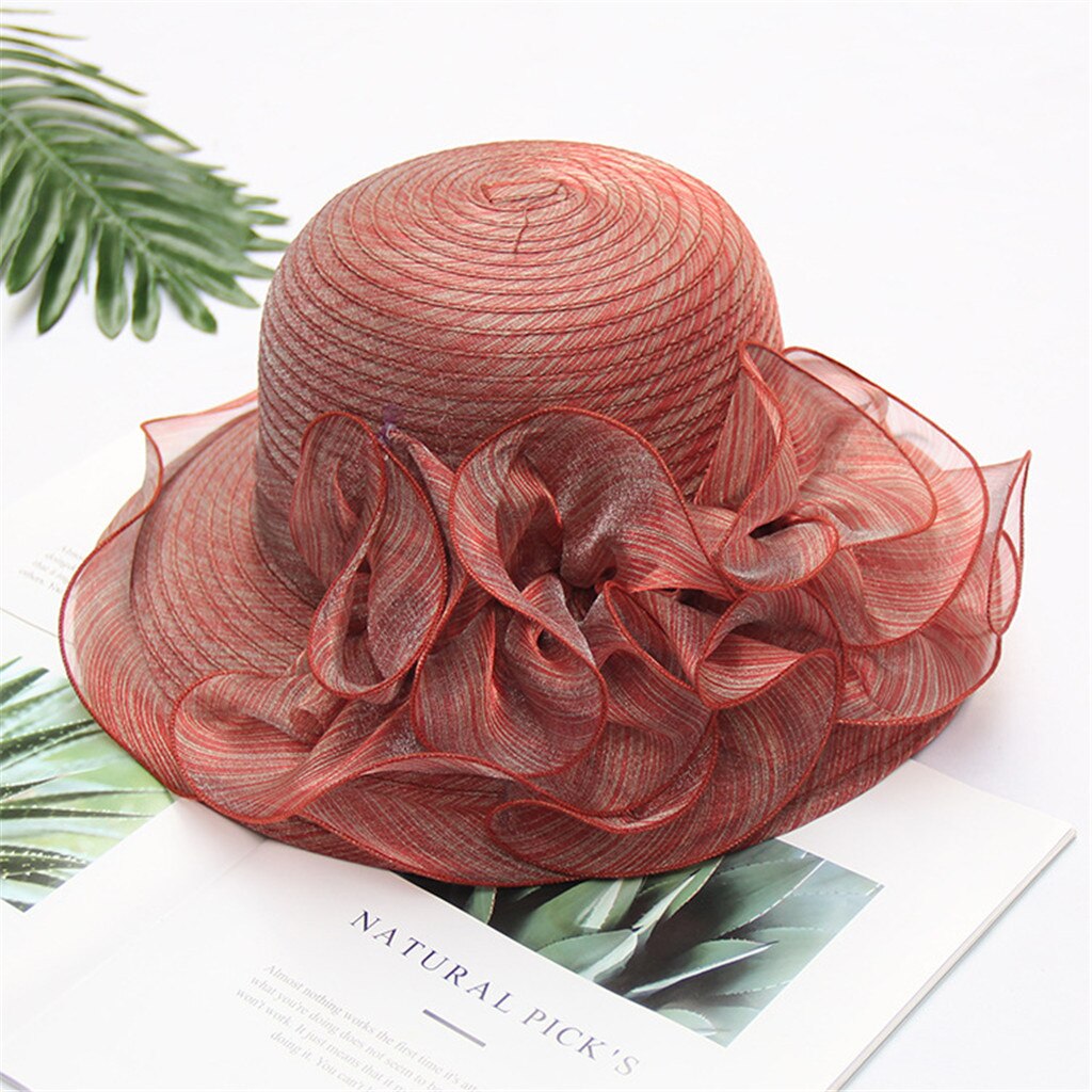 Chapeaux de soleil en Organza pour femmes, couvre-chef de mariage, à fleurs, , à Uv, nouvelle , # P2: Red